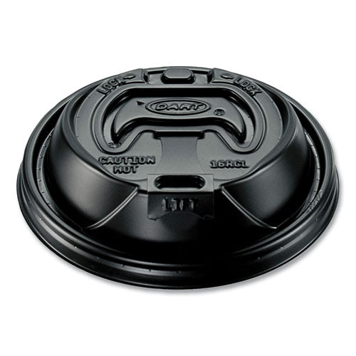 Image of Dart® 16RCLBLK Optima Reclosable Lid, Fits 12 oz to 24 oz Hot Cups, Plastic, Black, 100/Pack, 10 Packs/Carton