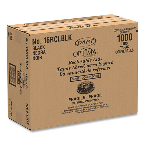 Image of Dart® 16RCLBLK Optima Reclosable Lid, Fits 12 oz to 24 oz Hot Cups, Plastic, Black, 100/Pack, 10 Packs/Carton