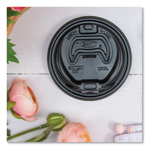Image of Dart® 16RCLBLK Optima Reclosable Lid, Fits 12 oz to 24 oz Hot Cups, Plastic, Black, 100/Pack, 10 Packs/Carton