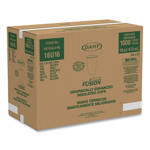 Image of Dart® 16U16ESC Fusion Escape Foam Hot/cold Cups, 16 Oz, Brown/black, 1,000/carton