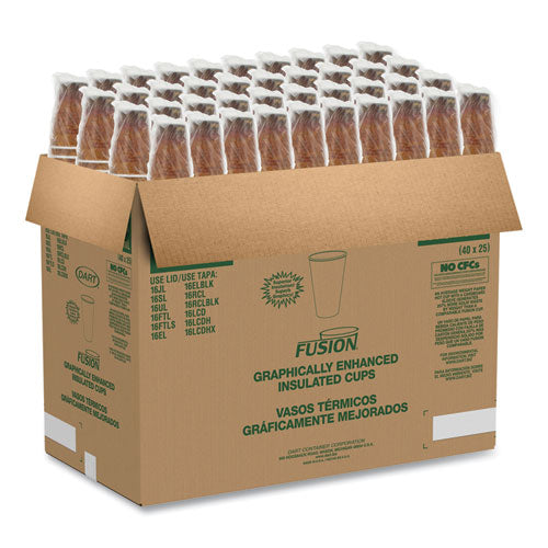 Image of Dart® 16U16ESC Fusion Escape Foam Hot/cold Cups, 16 Oz, Brown/black, 1,000/carton