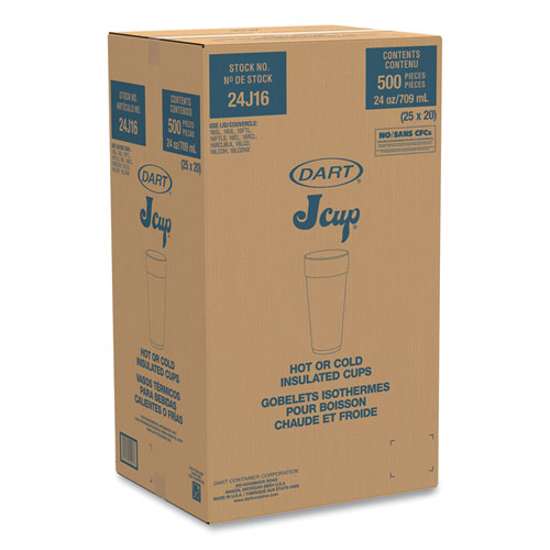 Image of Dart® 24J16 Foam Drink Cups, Hot/cold, 24 Oz, White, 25/bag, 20 Bags/carton