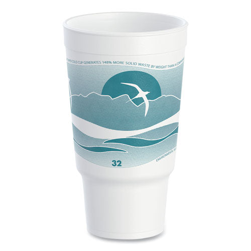 Image of Dart® 32AJ20H Horizon Hot/Cold Foam Drinking Cups, 32 oz, White/Teal, 16/Bag, 25 Bags/Carton