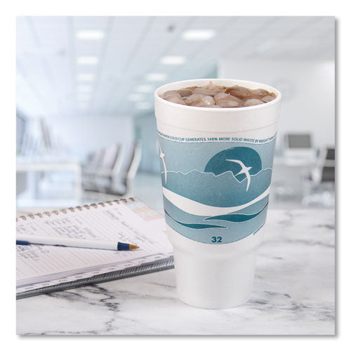 Image of Dart® 32AJ20H Horizon Hot/Cold Foam Drinking Cups, 32 oz, White/Teal, 16/Bag, 25 Bags/Carton