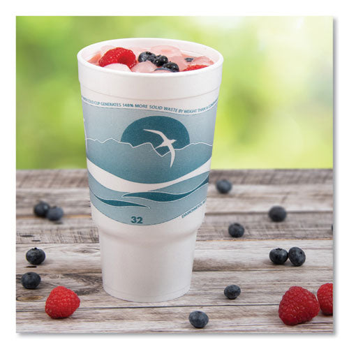 Image of Dart® 32AJ20H Horizon Hot/Cold Foam Drinking Cups, 32 oz, White/Teal, 16/Bag, 25 Bags/Carton