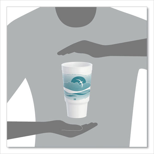 Image of Dart® 32AJ20H Horizon Hot/Cold Foam Drinking Cups, 32 oz, White/Teal, 16/Bag, 25 Bags/Carton