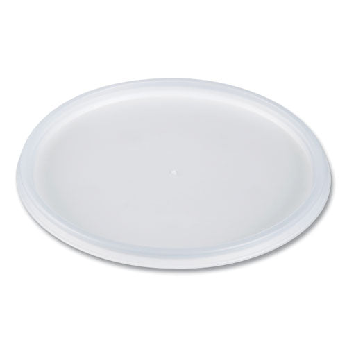 Image of Dart® 48JL Plastic Lids for Foam Containers, Flat, Vented, Fits 24 oz to 32 oz, Translucent, 100/Pack, 5 Packs/Carton
