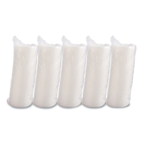 Image of Dart® 48JL Plastic Lids for Foam Containers, Flat, Vented, Fits 24 oz to 32 oz, Translucent, 100/Pack, 5 Packs/Carton