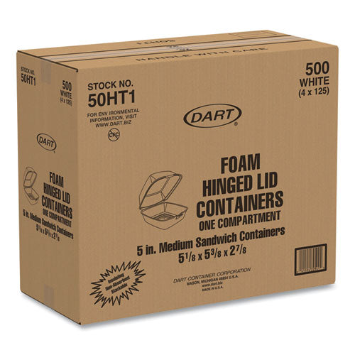 Image of Dart® 50HT1 Foam Hinged Lid Containers, 5.38 X 5.5 X 2.88, White, 500/carton