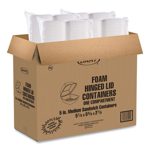 Image of Dart® 50HT1 Foam Hinged Lid Containers, 5.38 X 5.5 X 2.88, White, 500/carton