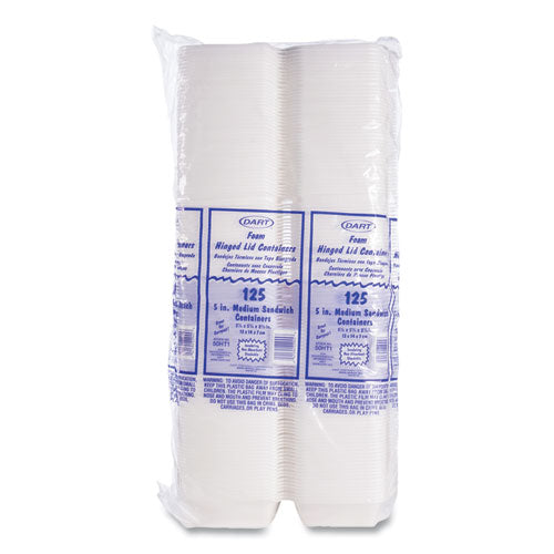 Image of Dart® 50HT1 Foam Hinged Lid Containers, 5.38 X 5.5 X 2.88, White, 500/carton