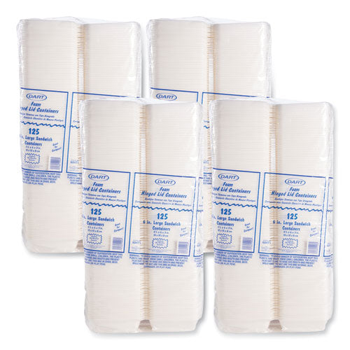 Image of Dart® 60HT1 Foam Hinged Lid Containers, 6 X 5.78 X 3, White, 500/carton