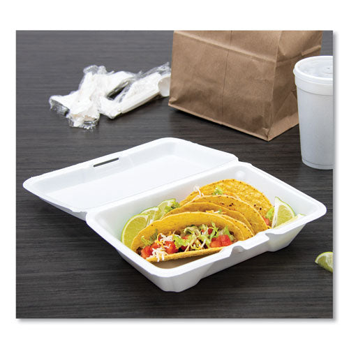 Image of Dart® 205HT1 Foam Hinged Lid Containers, 6.4 x 9.3 x 2.9, White, 100/Pack, 2 Packs/Carton