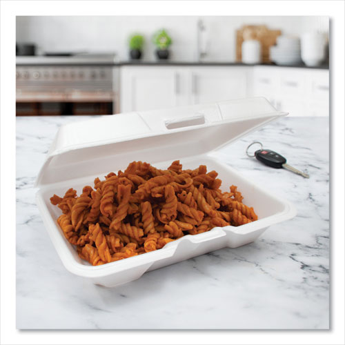 Image of Dart® 205HT1 Foam Hinged Lid Containers, 6.4 x 9.3 x 2.9, White, 100/Pack, 2 Packs/Carton