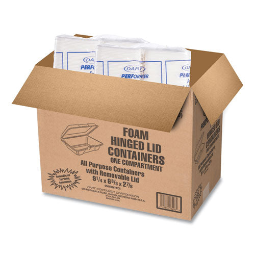Image of Dart® 205HT1 Foam Hinged Lid Containers, 6.4 x 9.3 x 2.9, White, 100/Pack, 2 Packs/Carton