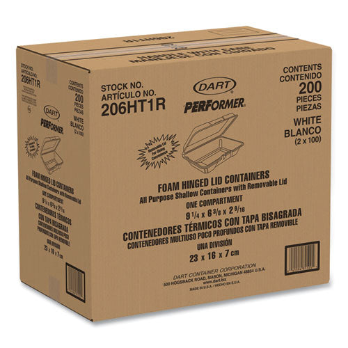 Image of Dart® 206HT1R Foam Hinged Lid Containers, 6.4 X 9.3 X 2.6, White, 200/carton