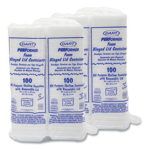 Image of Dart® 206HT1R Foam Hinged Lid Containers, 6.4 X 9.3 X 2.6, White, 200/carton