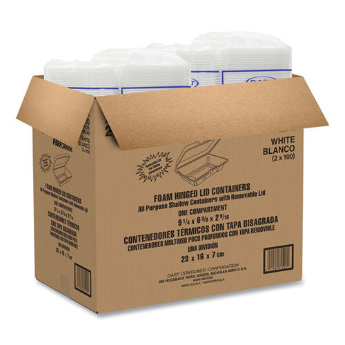 Image of Dart® 206HT1R Foam Hinged Lid Containers, 6.4 X 9.3 X 2.6, White, 200/carton