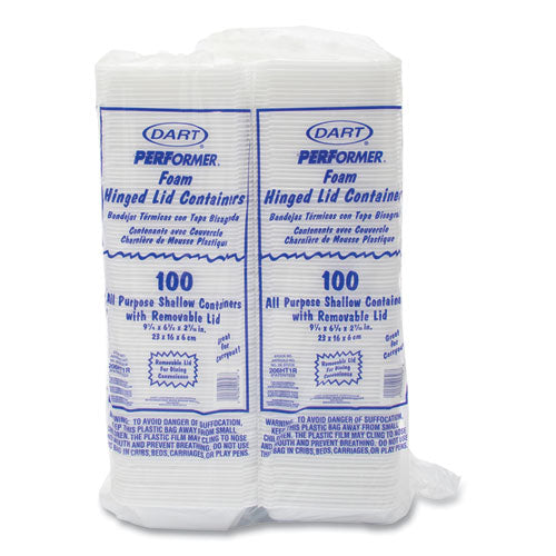 Image of Dart® 206HT1R Foam Hinged Lid Containers, 6.4 X 9.3 X 2.6, White, 200/carton