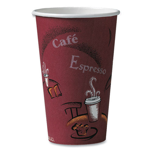 Image of SOLO® 316SI-0041 Paper Hot Drink Cups in Bistro Design, 16 oz, Maroon, 50/Pack