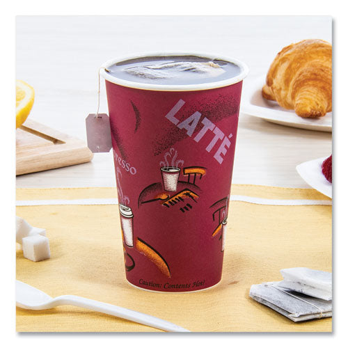 Image of SOLO® 316SI-0041 Paper Hot Drink Cups in Bistro Design, 16 oz, Maroon, 50/Pack