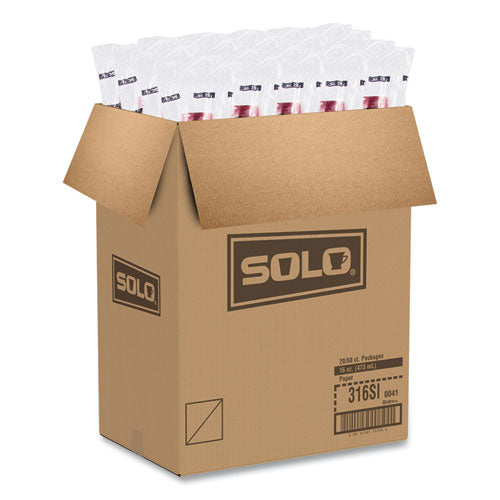 Image of SOLO® 316SI-0041 Paper Hot Drink Cups in Bistro Design, 16 oz, Maroon, 50/Pack