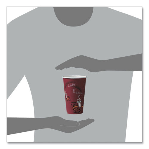 Image of SOLO® 316SI-0041 Paper Hot Drink Cups in Bistro Design, 16 oz, Maroon, 50/Pack