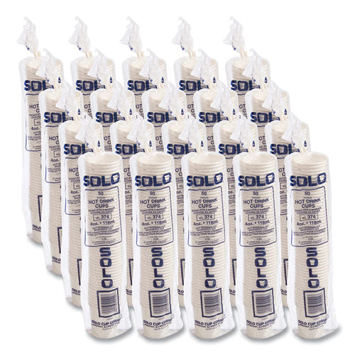 Image of SOLO® 374W-2050 Single-Sided Poly Paper Hot Cups, 4 oz, White, 50 Bag, 20 Bags/Carton