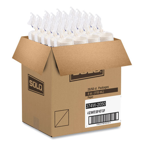Image of SOLO® 374W-2050 Single-Sided Poly Paper Hot Cups, 4 oz, White, 50 Bag, 20 Bags/Carton