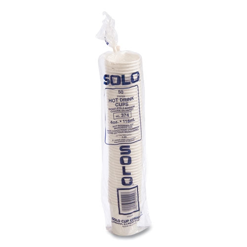Image of SOLO® 374W-2050 Single-Sided Poly Paper Hot Cups, 4 oz, White, 50 Bag, 20 Bags/Carton