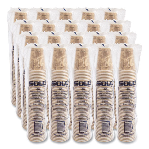 Image of SOLO® 378MS-0029 Mistique Polycoated Hot Paper Cups, 8 oz, Brown, 50/Sleeve, 20 Sleeves/Carton