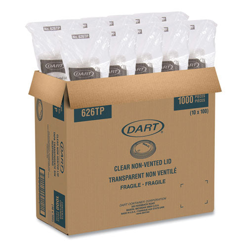 Image of SOLO® 626TP PETE Plastic Flat Cold Cup Lids, Fits 12 oz to 24 oz Cold Cups, Clear, 1,000/Carton