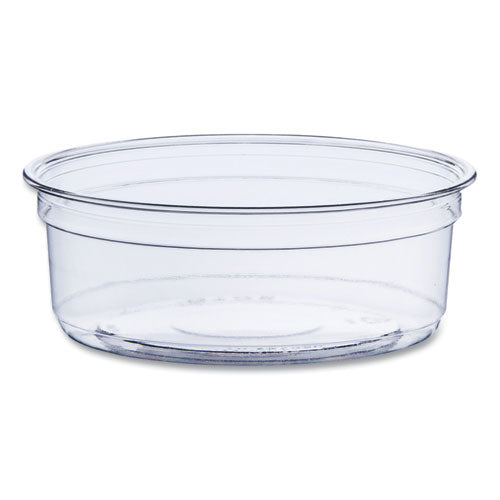 Image of SOLO® DM8R-0090 Bare Eco-Forward RPET Deli Containers, ProPlanet Seal, 8 oz, 4.6" Diameter x 1.8" h, Clear, Plastic, 500/Carton