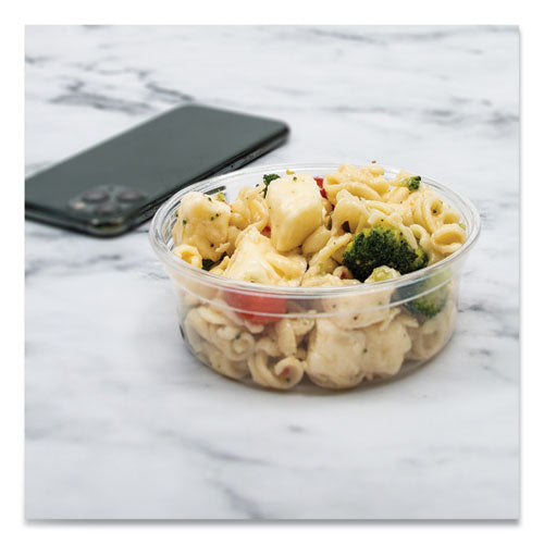 Image of SOLO® DM8R-0090 Bare Eco-Forward RPET Deli Containers, ProPlanet Seal, 8 oz, 4.6" Diameter x 1.8" h, Clear, Plastic, 500/Carton