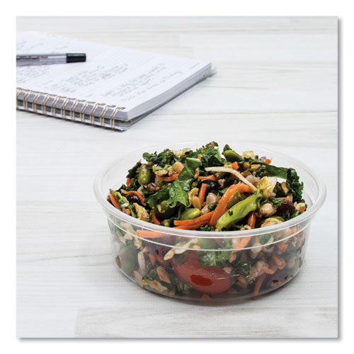 Image of SOLO® DM8R-0090 Bare Eco-Forward RPET Deli Containers, ProPlanet Seal, 8 oz, 4.6" Diameter x 1.8" h, Clear, Plastic, 500/Carton