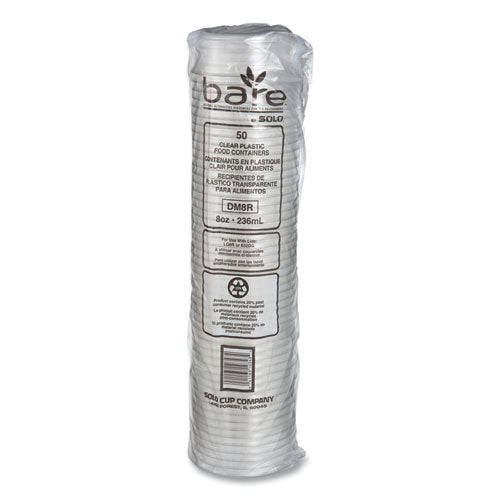 Image of SOLO® DM8R-0090 Bare Eco-Forward RPET Deli Containers, ProPlanet Seal, 8 oz, 4.6" Diameter x 1.8" h, Clear, Plastic, 500/Carton