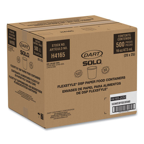 Image of SOLO® H4165-2050 Flexstyle Double Poly Paper Containers, 16 oz, White, Paper, 25/Pack, 20 Packs/Carton