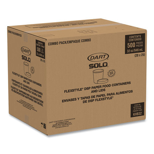 Image of SOLO® KHB32A-J8000 Flexstyle Double Poly Food Combo Packs, 32 oz, Symphony, Paper, 25 Cups and 25 Lids/Pack, 10 Packs/Carton