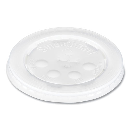 Image of SOLO® L16BL-0100 Polystyrene Plastic Flat Straw-Slot Cold Cup Lids, Fits 12 oz to 24 oz Cold Cups, Plastic, Translucent, 125/Pack, 16 Packs/CT