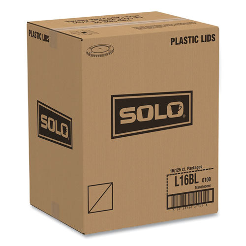 Image of SOLO® L16BL-0100 Polystyrene Plastic Flat Straw-Slot Cold Cup Lids, Fits 12 oz to 24 oz Cold Cups, Plastic, Translucent, 125/Pack, 16 Packs/CT