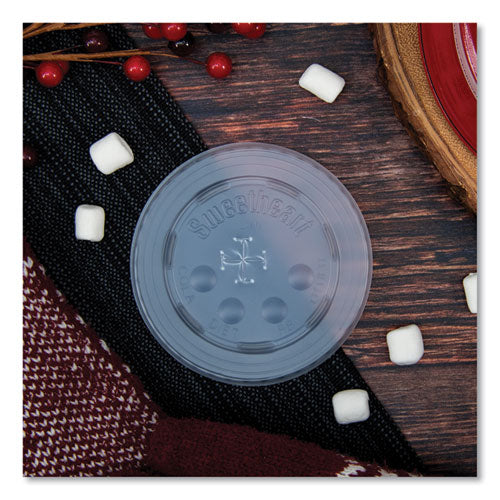 Image of SOLO® L16BL-0100 Polystyrene Plastic Flat Straw-Slot Cold Cup Lids, Fits 12 oz to 24 oz Cold Cups, Plastic, Translucent, 125/Pack, 16 Packs/CT