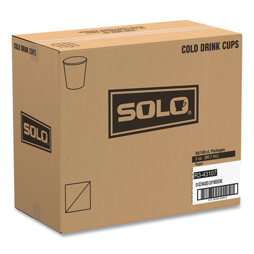 Image of SOLO® R3-43107 Paper Medical and Dental Graduated Cups, ProPlanet Seal, 3 oz, Paper, White/Blue, 100/Bag, 50 Bags/Carton