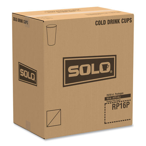 Image of SOLO® RP16P-J8000 Double Sided Poly (DSP) Paper Cold Cups, 16 oz, Beige/White/Red, 50/Sleeve, 20 Sleeves/Carton