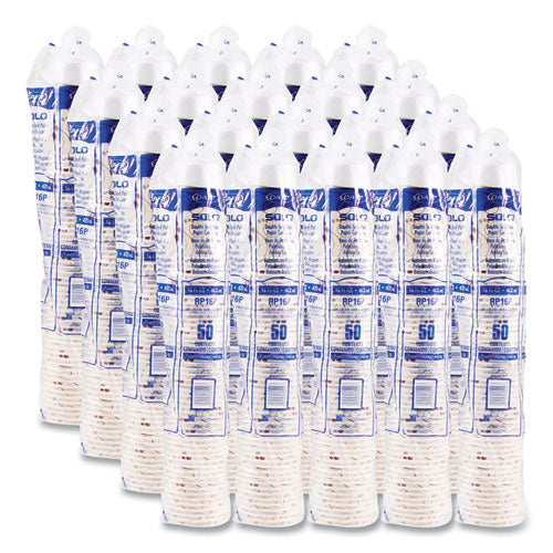 Image of SOLO® RP16P-J8000 Double Sided Poly (DSP) Paper Cold Cups, 16 oz, Beige/White/Red, 50/Sleeve, 20 Sleeves/Carton