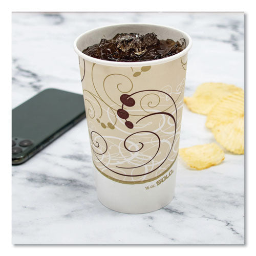 Image of SOLO® RP16P-J8000 Double Sided Poly (DSP) Paper Cold Cups, 16 oz, Beige/White/Red, 50/Sleeve, 20 Sleeves/Carton