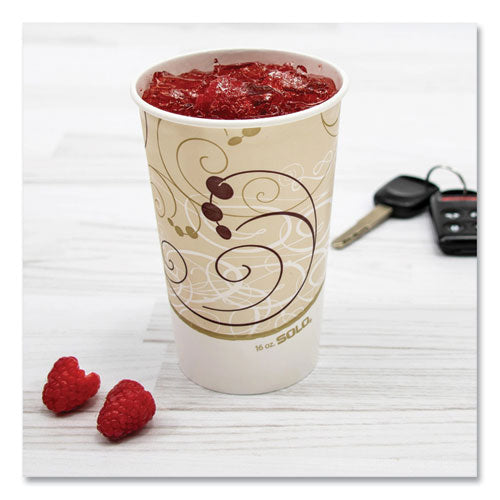 Image of SOLO® RP16P-J8000 Double Sided Poly (DSP) Paper Cold Cups, 16 oz, Beige/White/Red, 50/Sleeve, 20 Sleeves/Carton