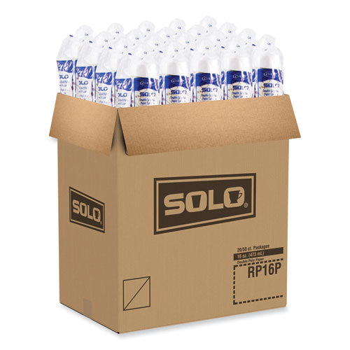 Image of SOLO® RP16P-J8000 Double Sided Poly (DSP) Paper Cold Cups, 16 oz, Beige/White/Red, 50/Sleeve, 20 Sleeves/Carton