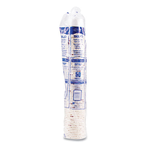 Image of SOLO® RP16P-J8000 Double Sided Poly (DSP) Paper Cold Cups, 16 oz, Beige/White/Red, 50/Sleeve, 20 Sleeves/Carton