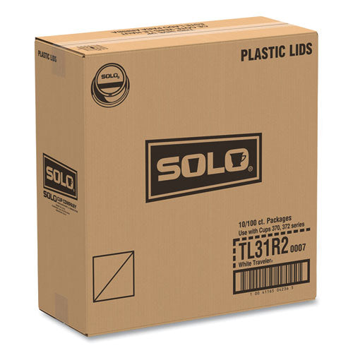 Image of SOLO® TL31R2-0007 Traveler Cappuccino Style Dome Lid, Fits 10 oz Hot Cups, Plastic, White, 100/Pack, 10 Packs/Carton
