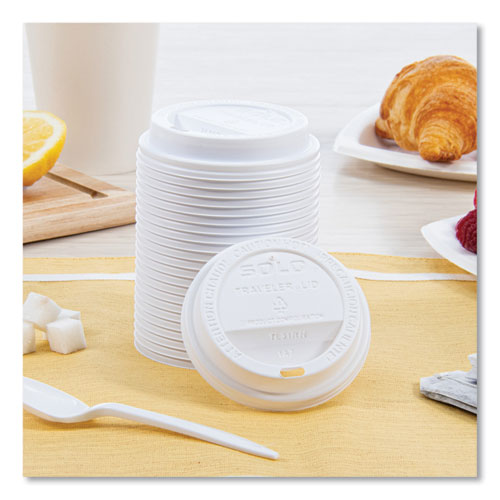 Image of SOLO® TL31R2-0007 Traveler Cappuccino Style Dome Lid, Fits 10 oz Hot Cups, Plastic, White, 100/Pack, 10 Packs/Carton